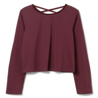 ベロアアクセントクロップドTシャツ(ワインレッド-M)