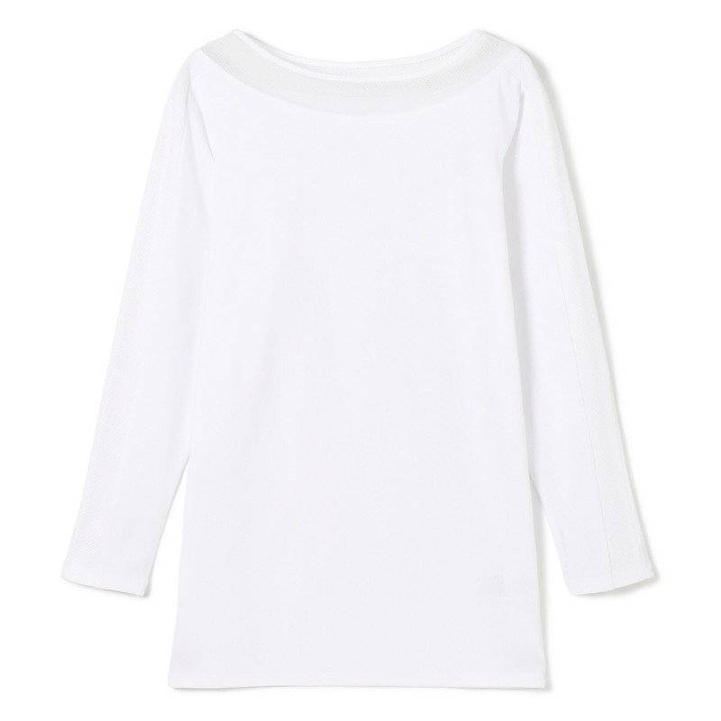 ★レースコンビヘムフィットＴシャツ(ホワイト-M)