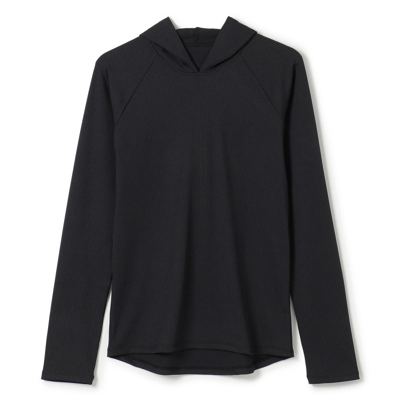 ★リブフーデッドＴシャツ(ブラック-M)