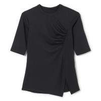 ★リブ５分袖Ｔシャツ(ブラック-M)
