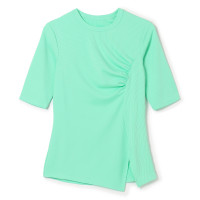 ★リブ５分袖Ｔシャツ(シーグリーン-M)
