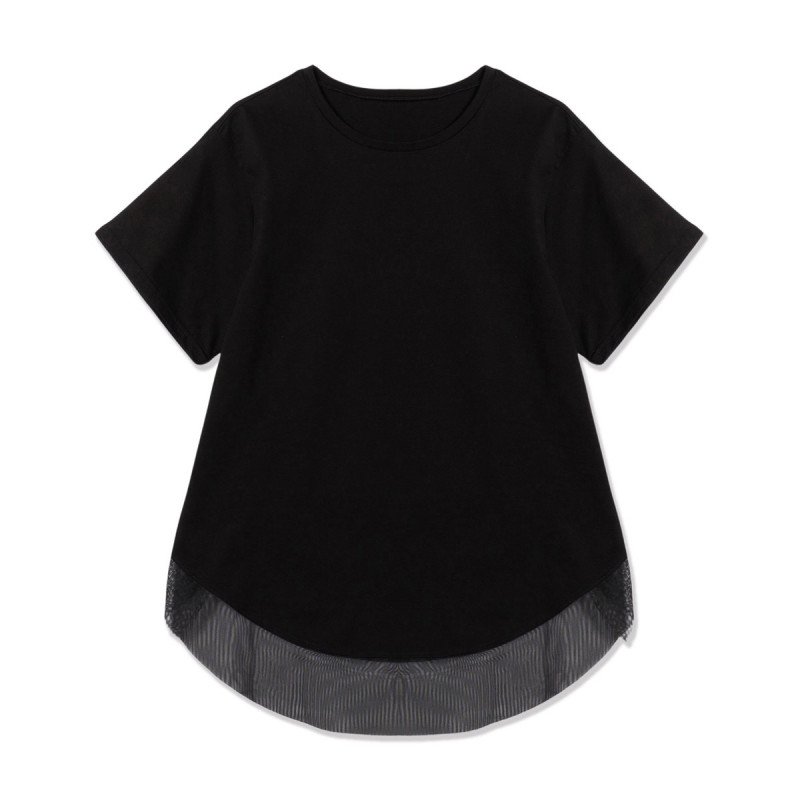 チュールコンビロングTシャツ(ブラック-M)