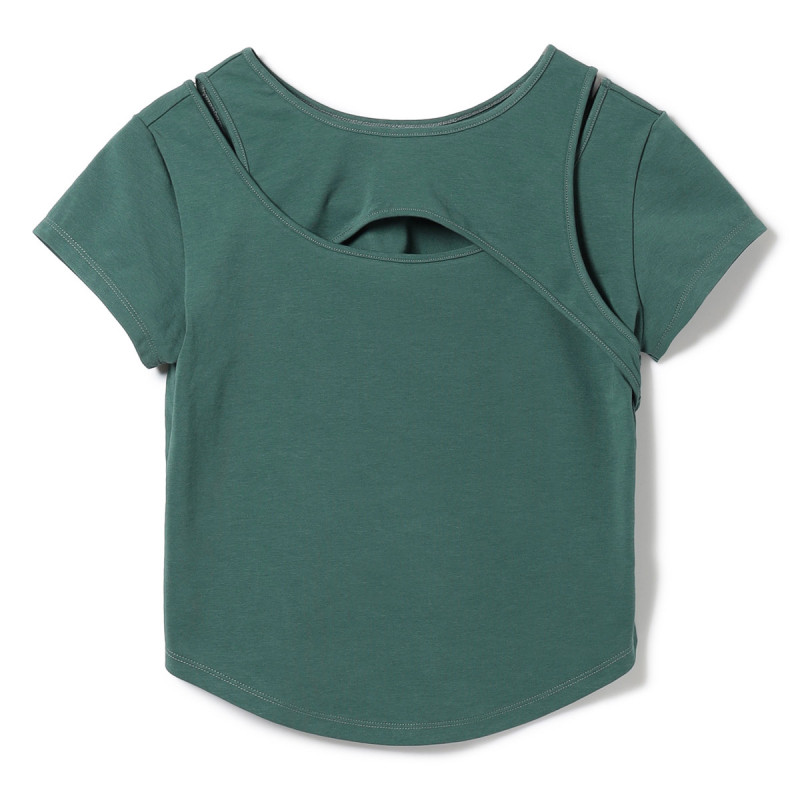 ★ハンサムコットン　カットアウトＴシャツ(ボトルグリーン-M)