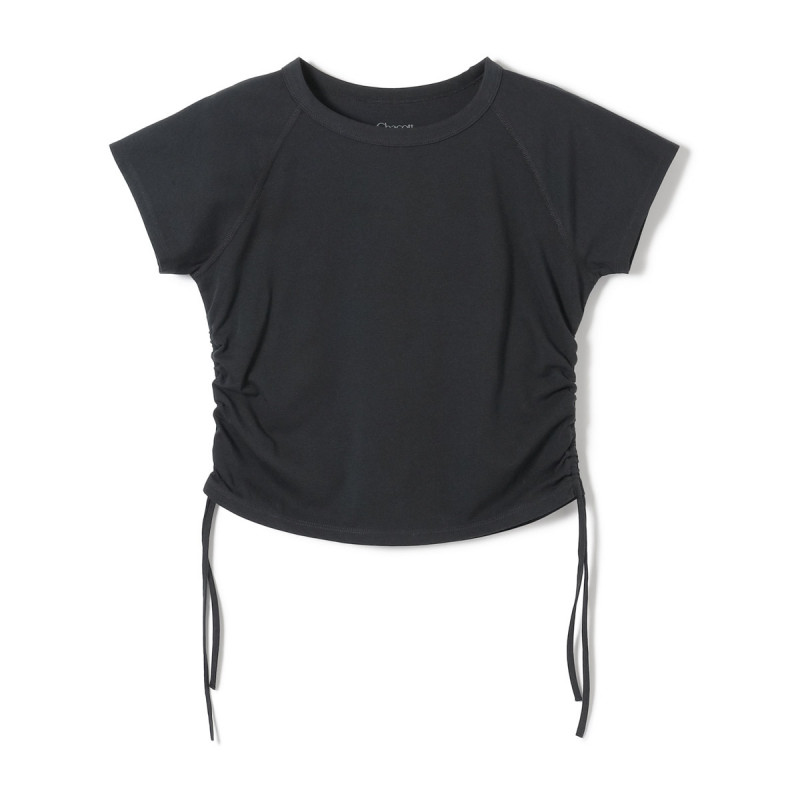 HandsomeCotton サイドギャザーTシャツ(ブラック-M)