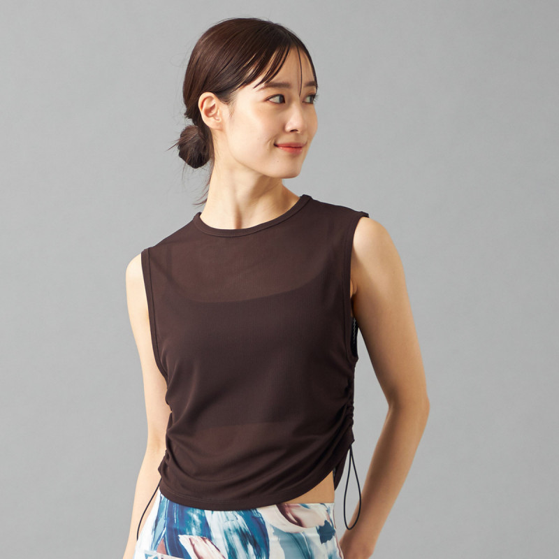 シアーリブノースリーブTシャツ