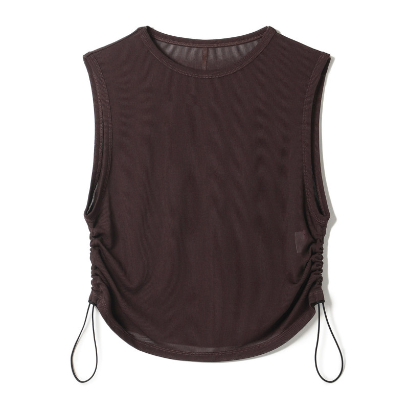 シアーリブノースリーブTシャツ(ダークブラウン-M)