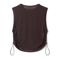 シアーリブノースリーブTシャツ(ダークブラウン-M)