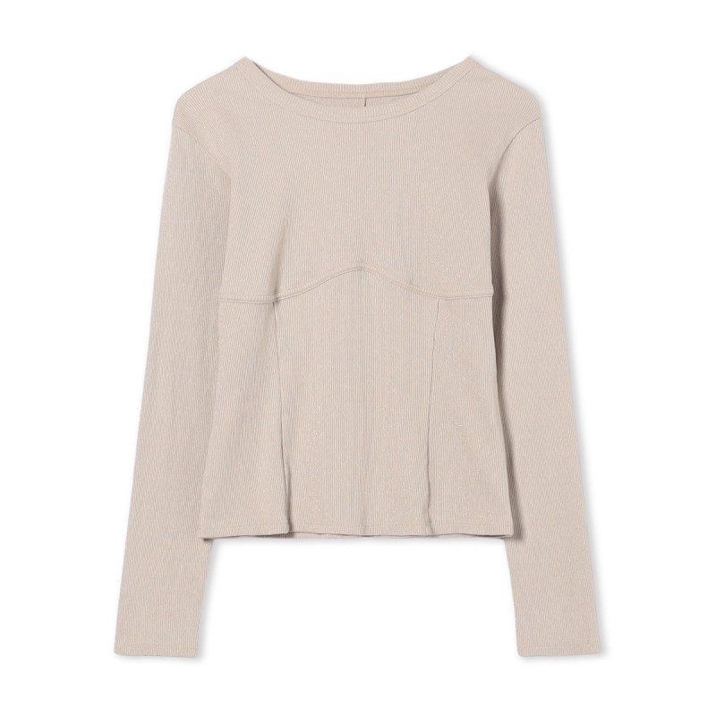 ホリデーラメロングスリーブTシャツ(ベージュ-M)