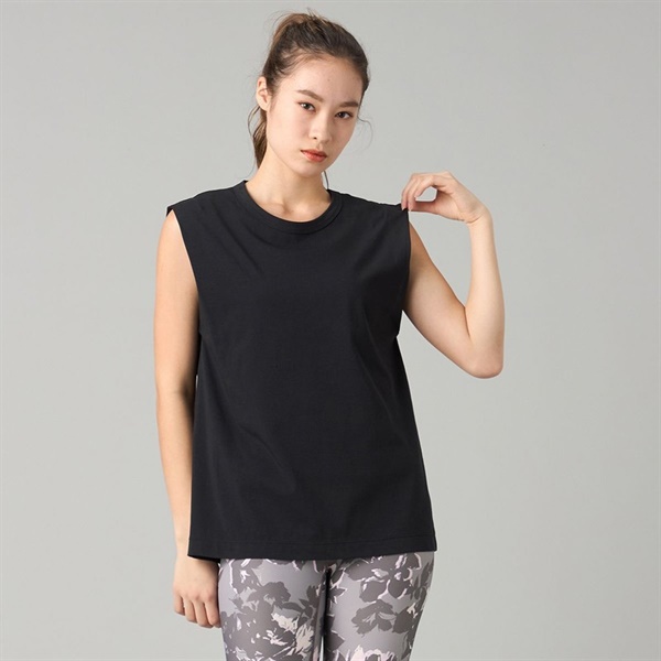 Handosome Cotton ノースリーブTシャツ(ブラック-M)