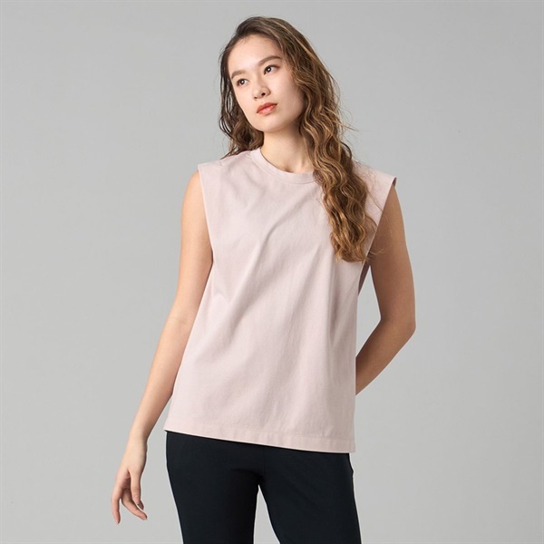 Handosome Cotton ノースリーブTシャツ(グレイッシュローズ-M)