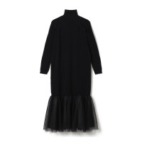 ★チュールコンビニットワンピース(ブラック-M)