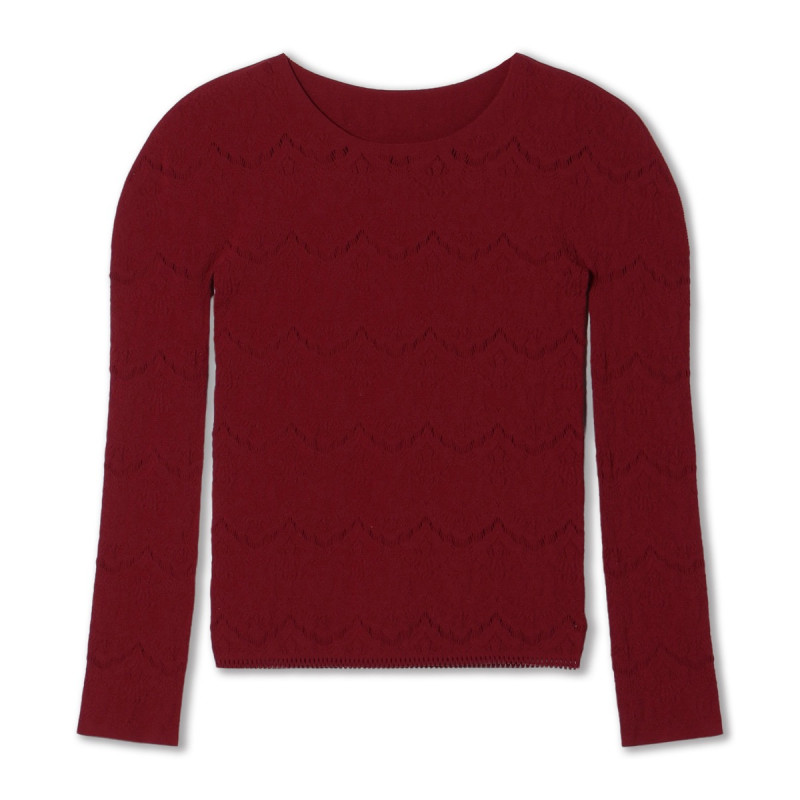 【ノーソーイングニット】ノーソーイングクルーネックトップ(ワインレッド-M)