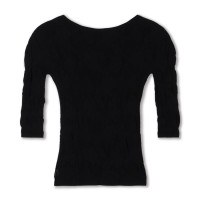 【ノーソーイングニット】シアーレースボートネックトップ(ブラック-M)