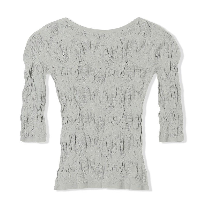 【ノーソーイングニット】シアーレースボートネックトップ(エバーグリーン-M)