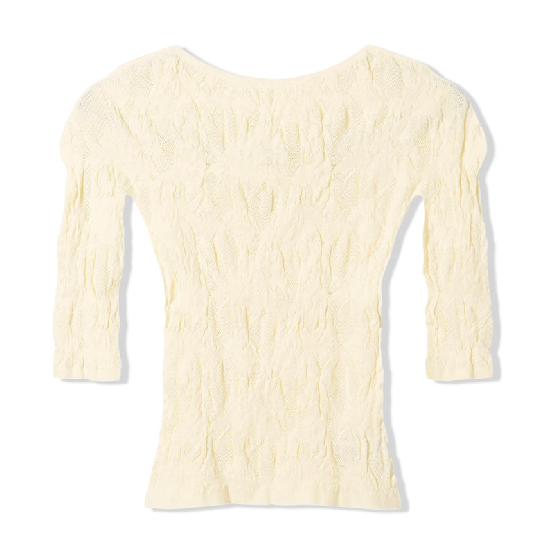 【ノーソーイングニット】シアーレースボートネックトップ(レモンクリーム-M)