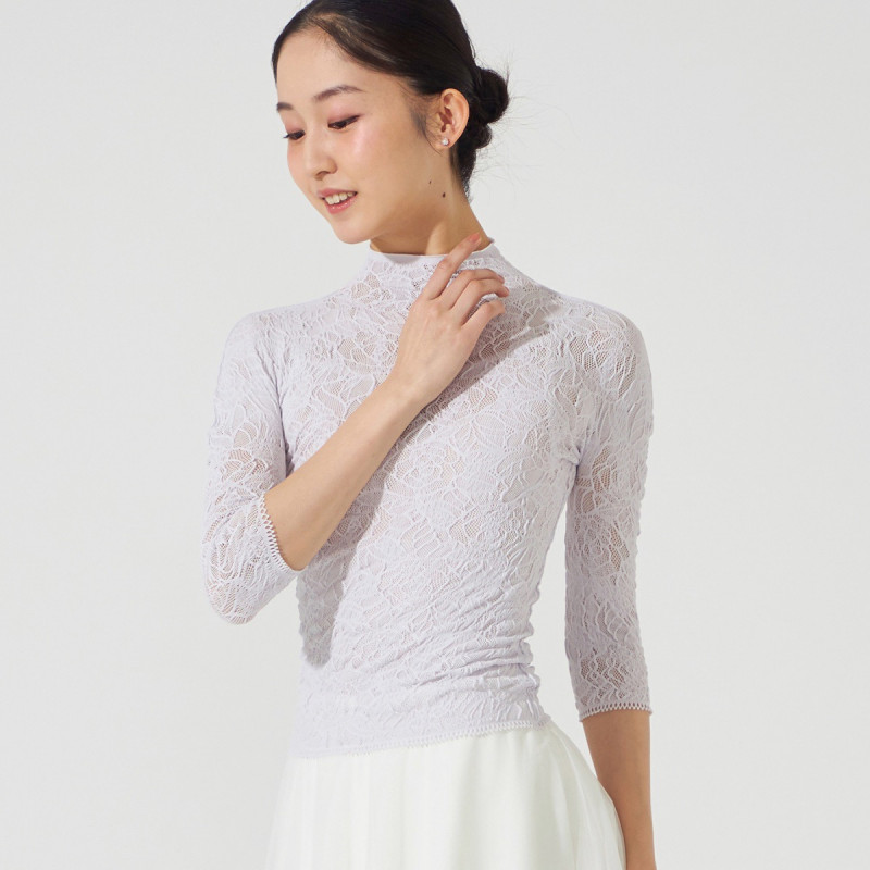 【ノーソーイングニット】ローズシアーレースハイネックトップ