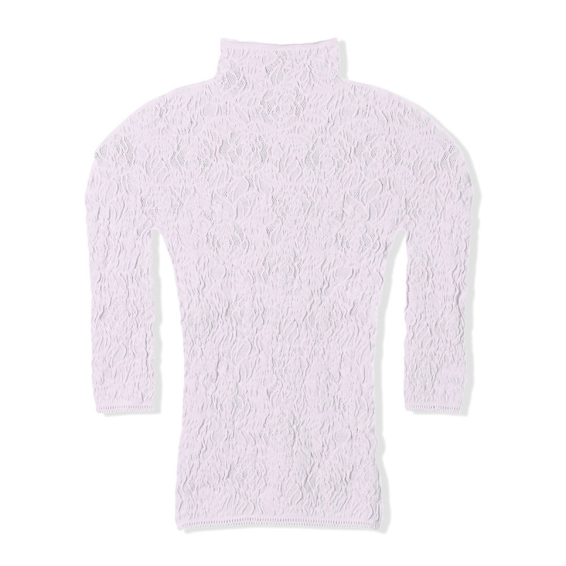 【ノーソーイングニット】ローズシアーレースハイネックトップ(グレー-M)