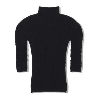 【ノーソーイングニット】ローズシアーレースハイネックトップ(ブラック-M)