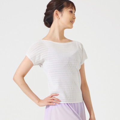 【ノーソーイングニット】ボートネックメッシュTシャツ