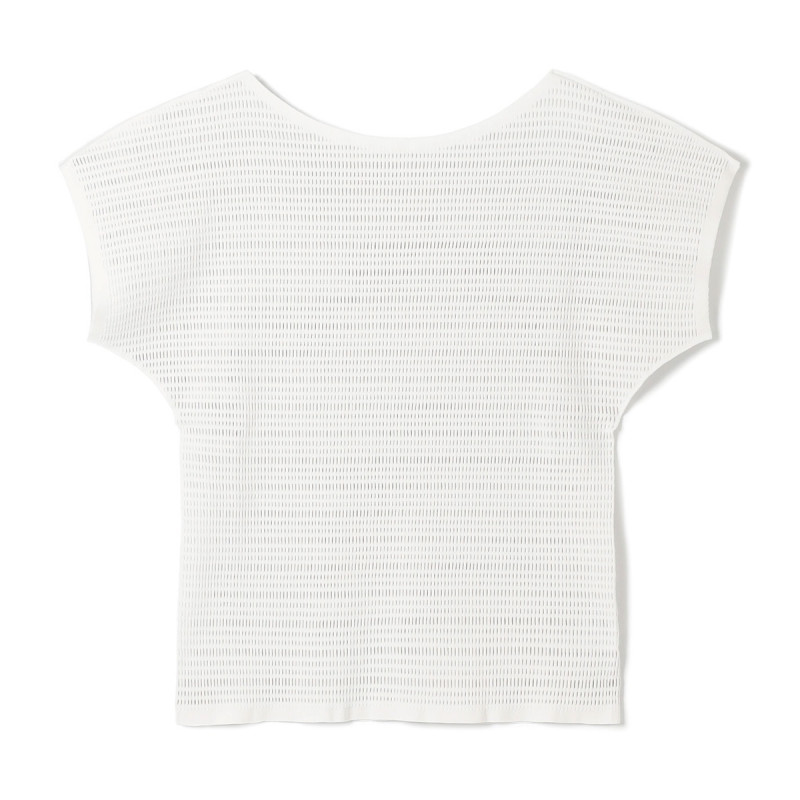 【ノーソーイングニット】ボートネックメッシュTシャツ(パールグレー-M)