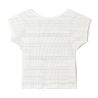 【ノーソーイングニット】ボートネックメッシュTシャツ(パールグレー-M)