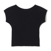 【ノーソーイングニット】ボートネックメッシュTシャツ(ブラック-M)