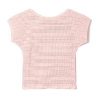 【ノーソーイングニット】ボートネックメッシュTシャツ(サーモンピンク-M)