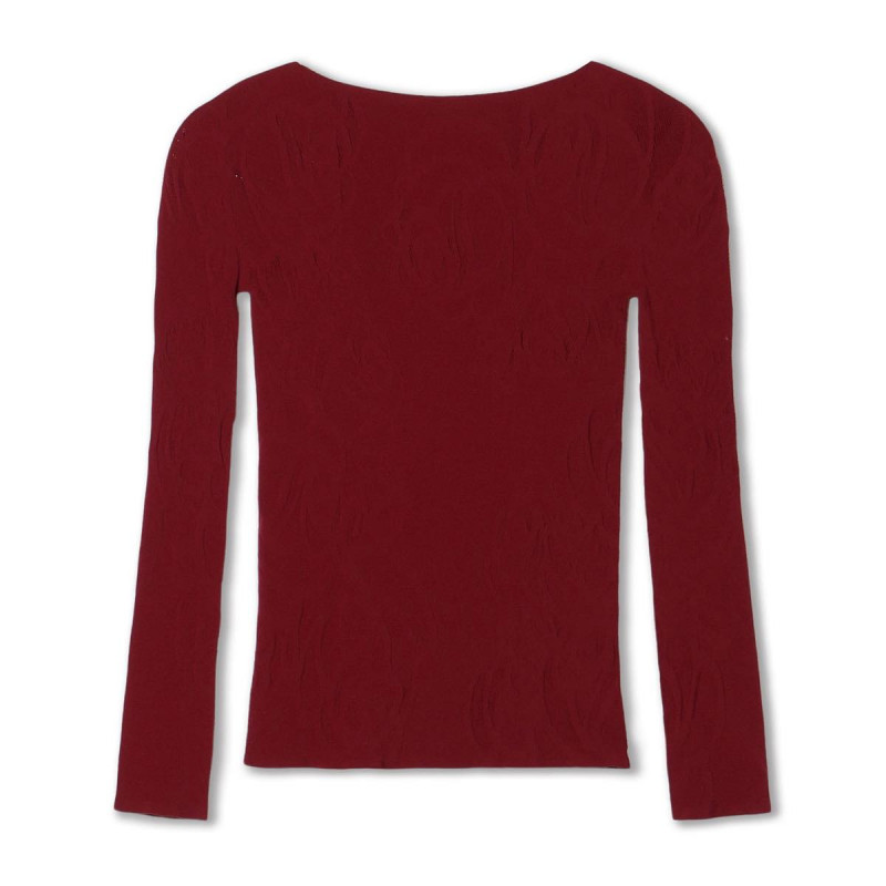 【ノーソーイングニット】シアーローズニットトップ(ワインレッド-M)