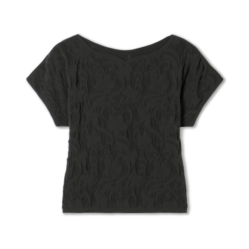 【ノーソーイングニット】バレリーナネックコンパクトTシャツ(ボトルグリーン-M)