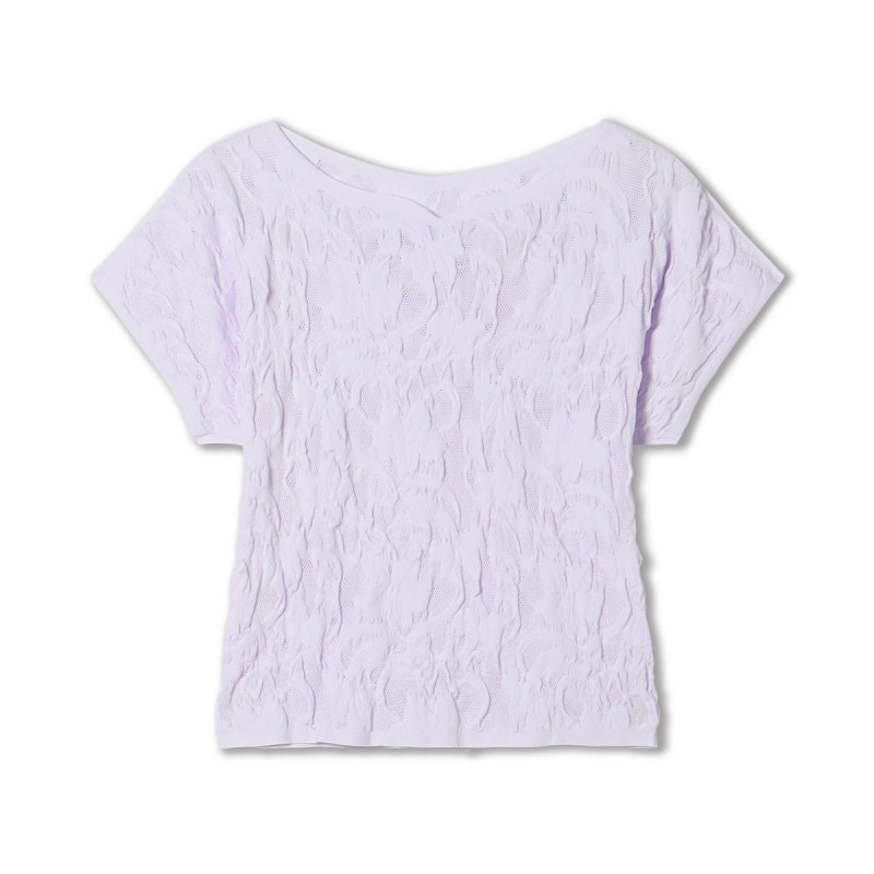 【ノーソーイングニット】バレリーナネックコンパクトTシャツ(ラベンダー-M)