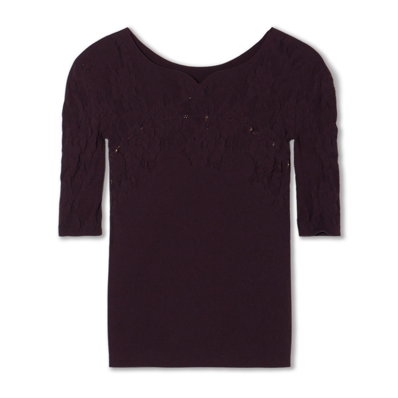 【ノーソーイングニット】カップ付きバレリーナネックトップ(ブラックベリー-M)