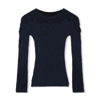 【ノーソーイングニット】リバーシブルクルーネックトップ(ネイビー-M)