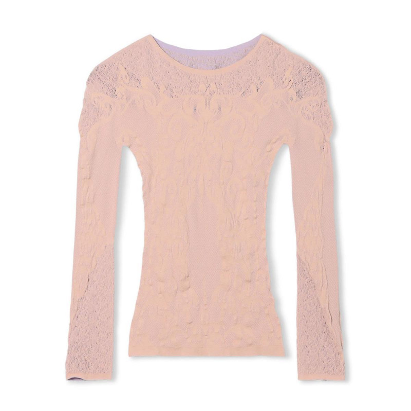 【ノーソーイングニット】リバーシブルクルーネックトップ(グレイッシュローズ-M)