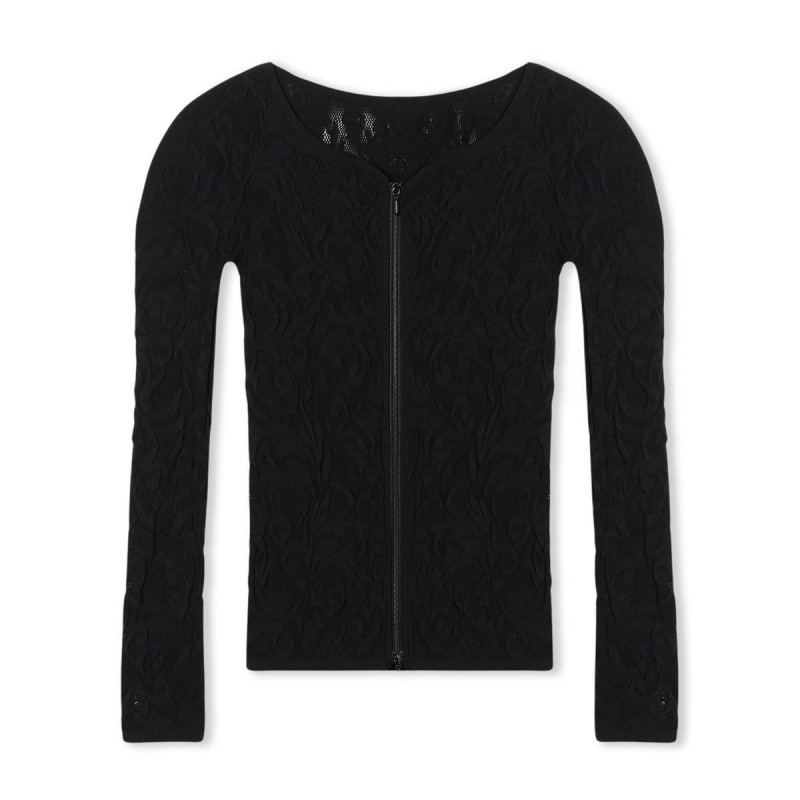 【ノーソーイングニット】バレリーナネックジップトップ(ブラック-M)