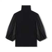 【ノーソーイングニット】チュールスリーブハイネックトップ(ﾌﾞﾗｯｸ-M)