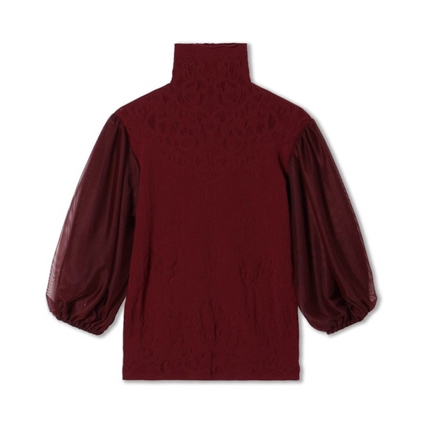 【ノーソーイングニット】チュールスリーブハイネックトップ(ｶﾞｰﾈｯﾄ-M)