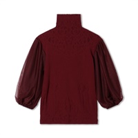 【ノーソーイングニット】チュールスリーブハイネックトップ(ｶﾞｰﾈｯﾄ-M)