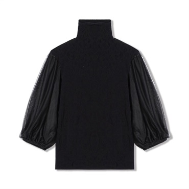 【ノーソーイングニット】チュールスリーブハイネックトップ