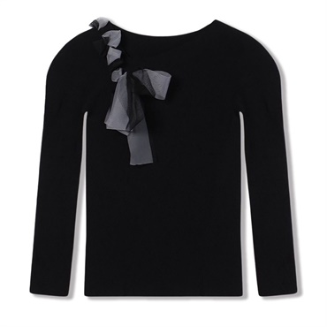 【ノーソーイングニット】チュールリボンニットトップ