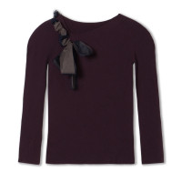 【ノーソーイングニット】チュールリボンニットトップ(ブラックベリー-M)
