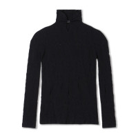 【ノーソーイングニット】ホールハイネックニットトップ(ブラック-M)