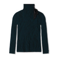 【ノーソーイングニット】サイドリボンハイネックニットトップ(ボトルグリーン-M)