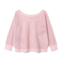 【ノーソーイングニット】7分袖メッシュニットTシャツ(グレイッシュローズ-M)