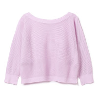 【ノーソーイングニット】7分袖メッシュニットTシャツ(アイリス-M)