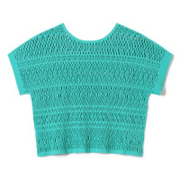 ★レース調ニットＴシャツ(ターコイズブルー-M)