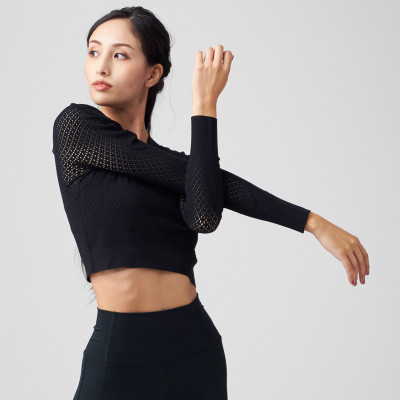 【ノーソーイングニット】クロップドメッシュニット