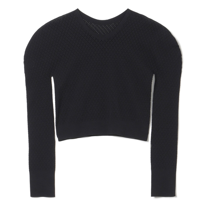 【ノーソーイングニット】クロップドメッシュニット(ブラック-M)