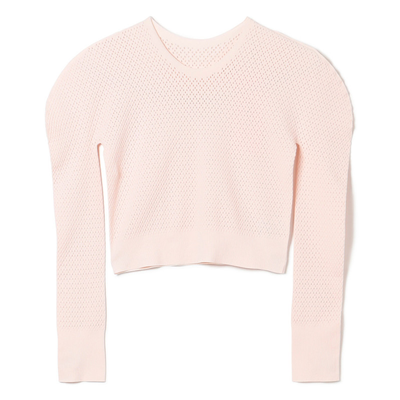 【ノーソーイングニット】クロップドメッシュニット(オフホワイト-M)