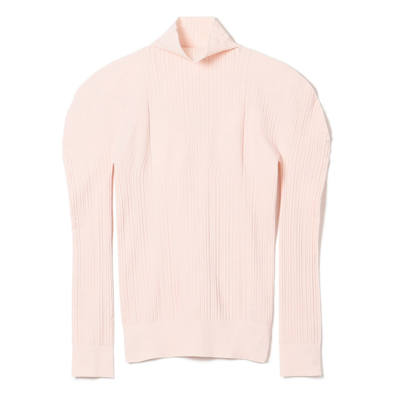 【ノーソーイングニット】リブアクセントハイネックニット(オフホワイト-M)