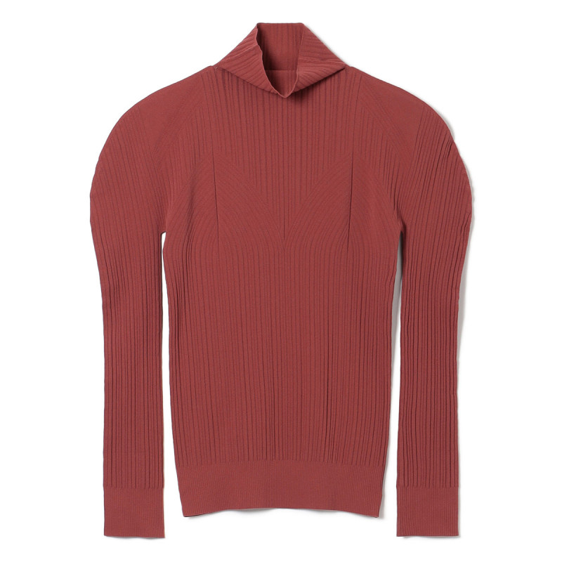 【ノーソーイングニット】リブアクセントハイネックニット(アンティックローズ-M)